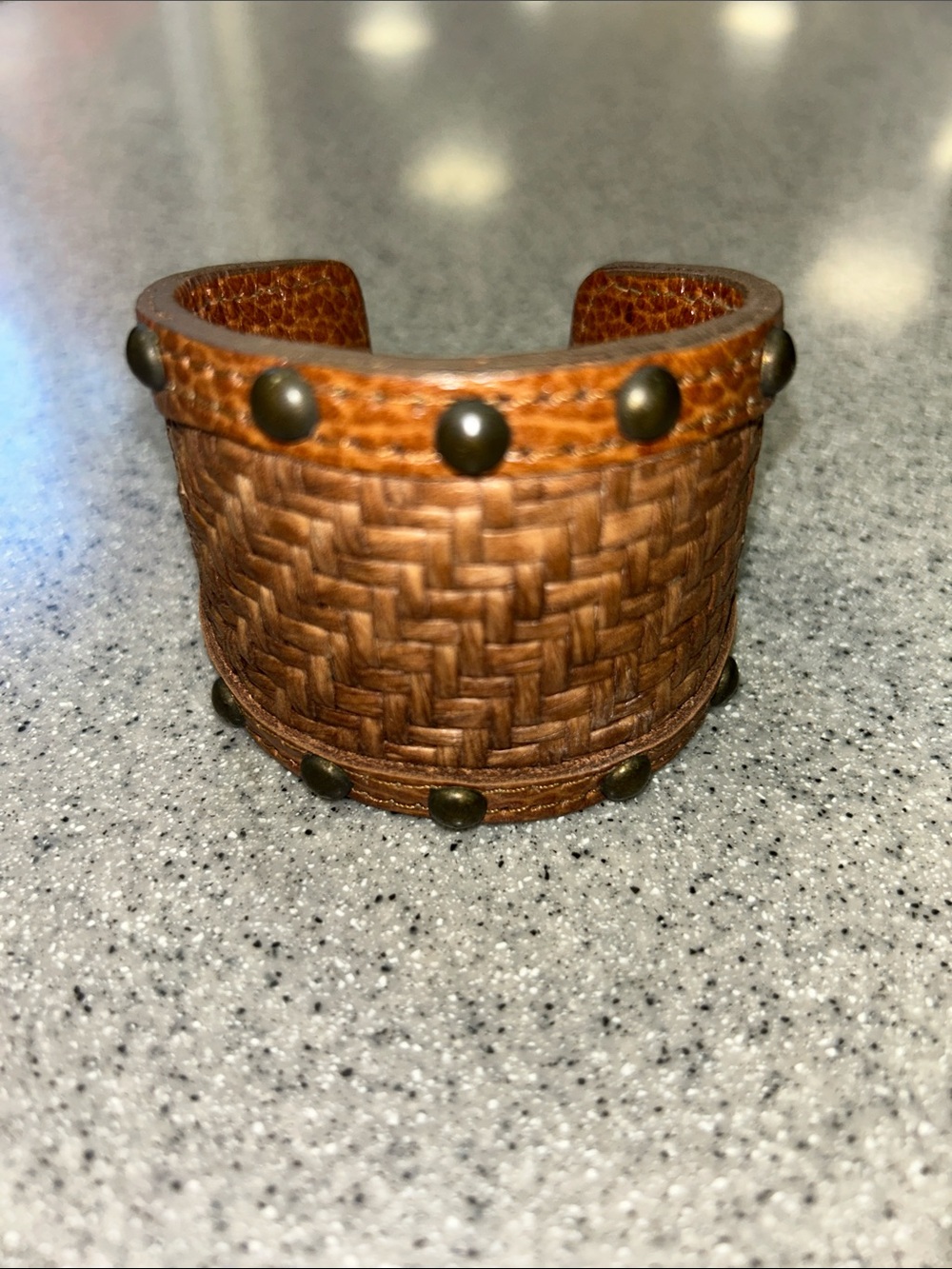 KEMESTRY rattan and Leather Woven Cuff Bracelet - Brown